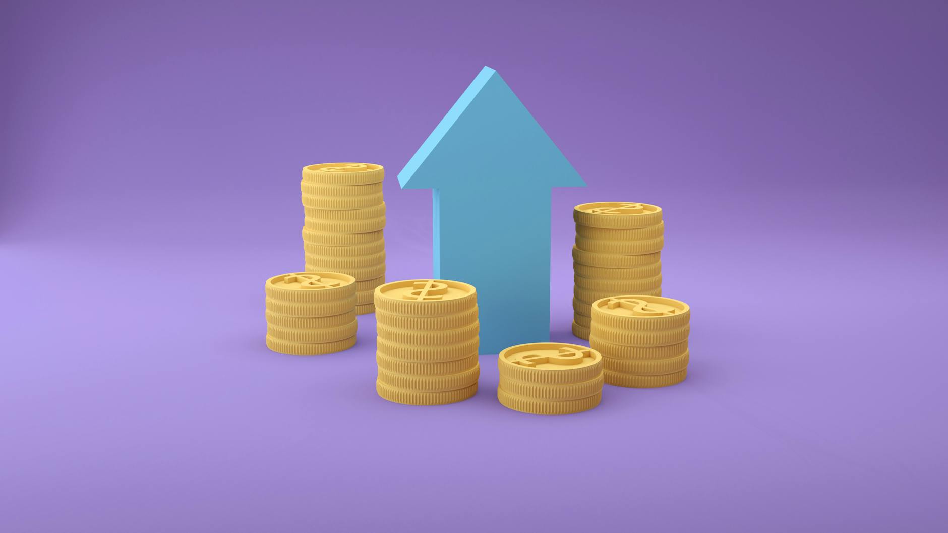 Stacked coins with upward arrow symbolising capital gains growth